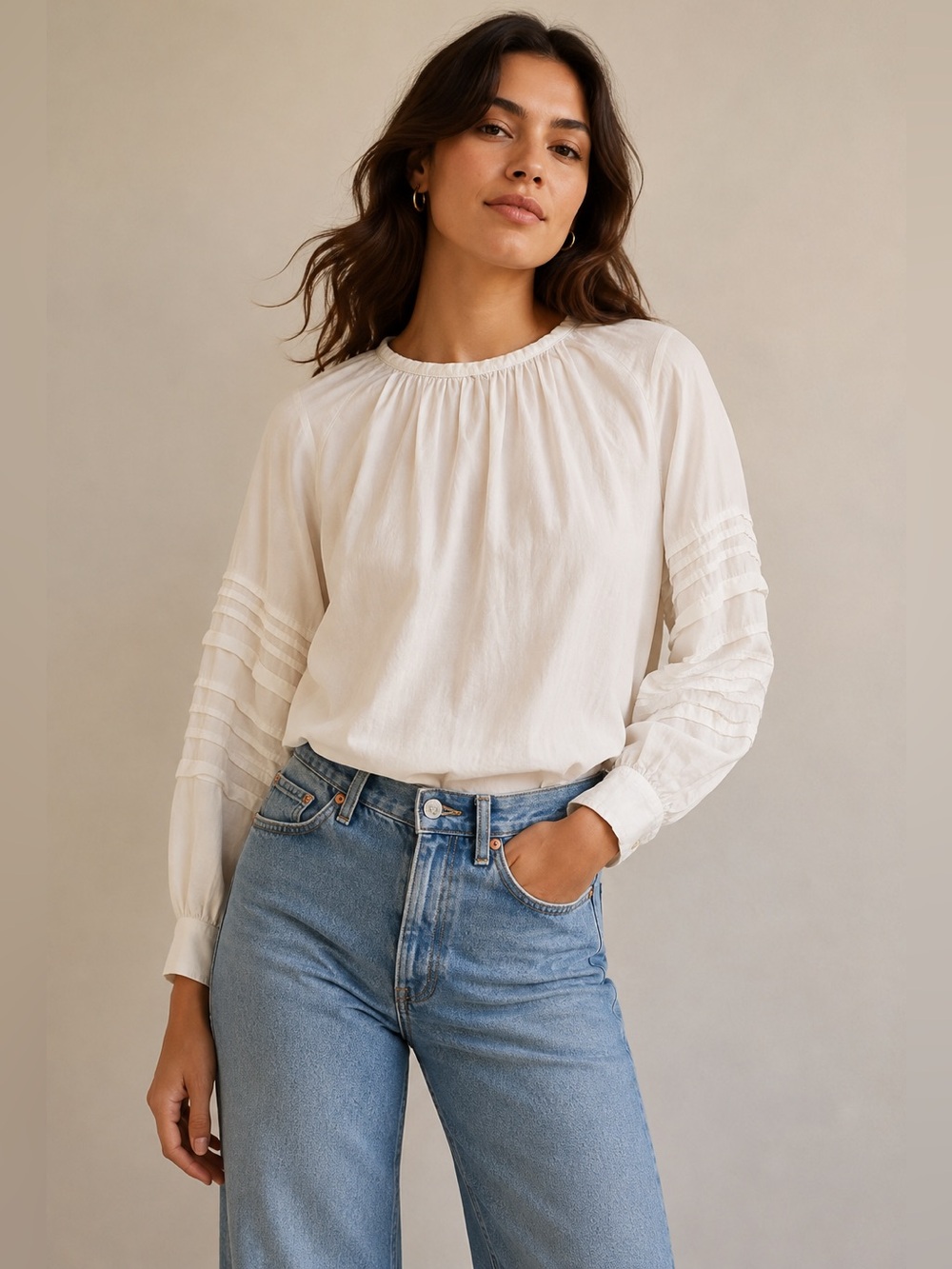 Levi’s White Pleated-Sleeve Blouse – Size S